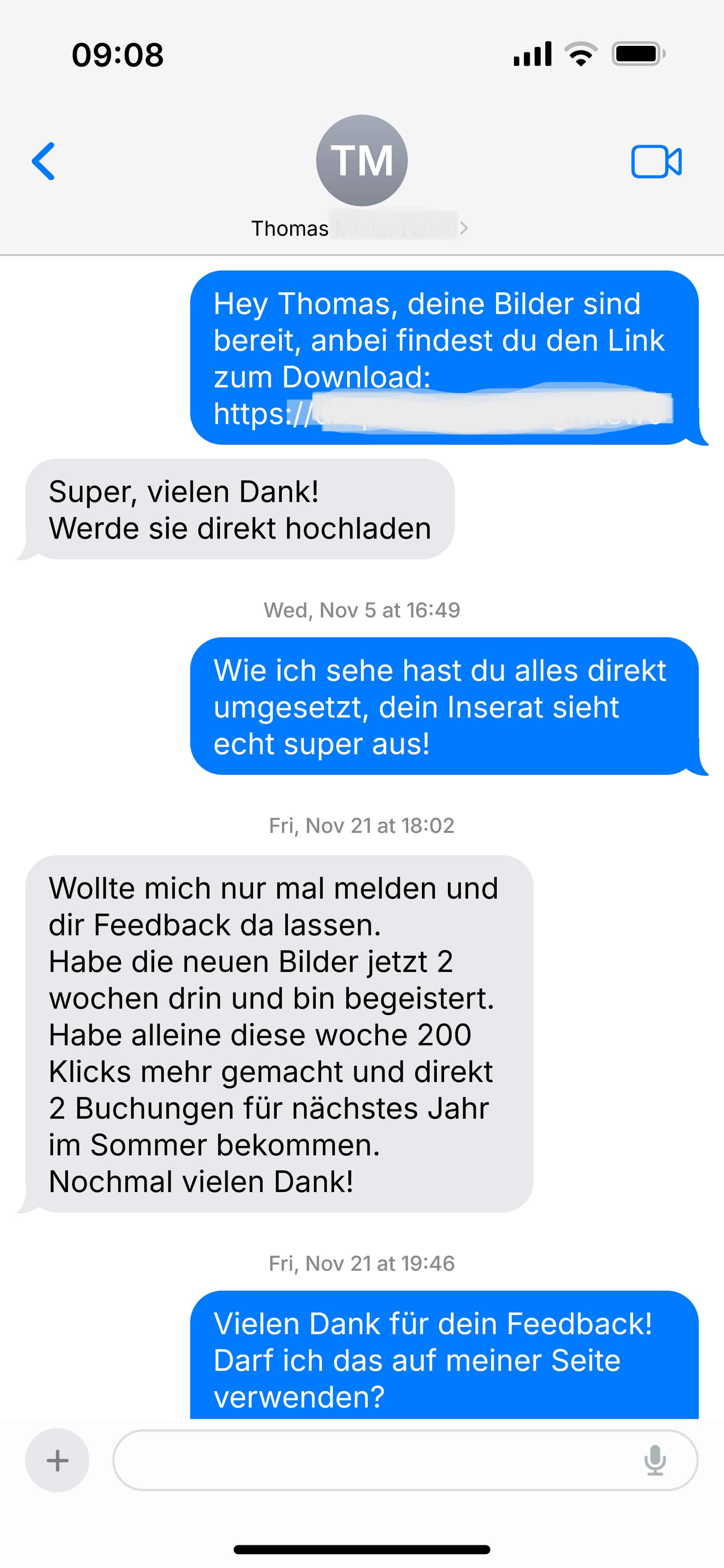 WhatsApp Chat mit Thomas - Ferienwohnungs-Besitzer